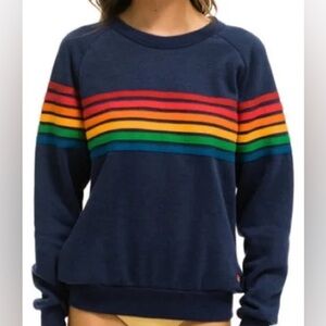 Aviator Nation 6 Stripe Navy Crew Neck Sweatshirt